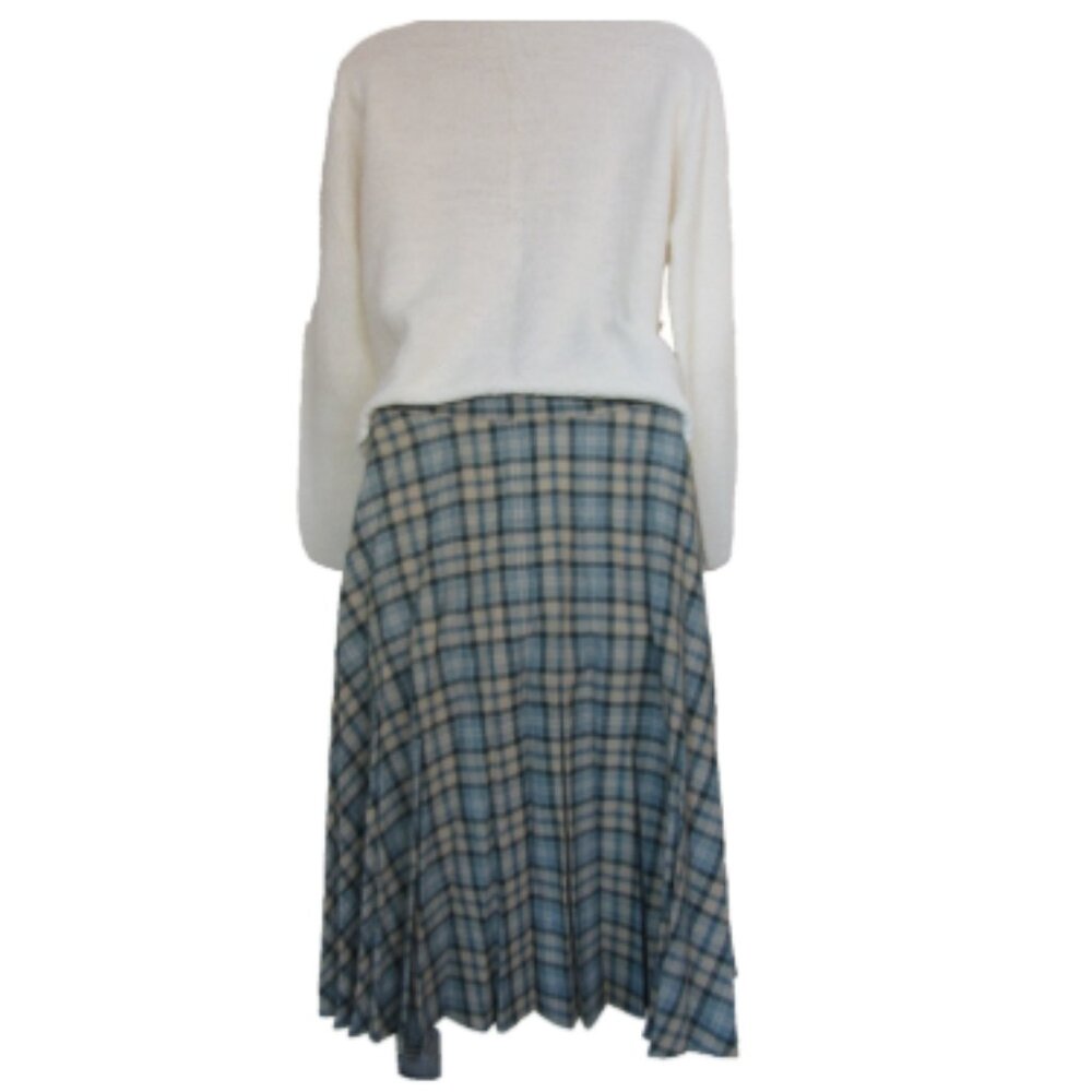 Vintage Japanese Changing Scene Plaid Tartan Pleated Wool Skirt - Picture 4 of 7